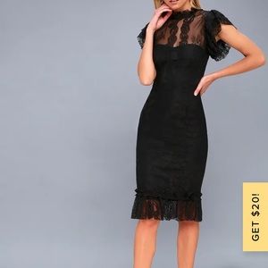 Lulu’s black lace midi dress with ruffle sleeves-S
